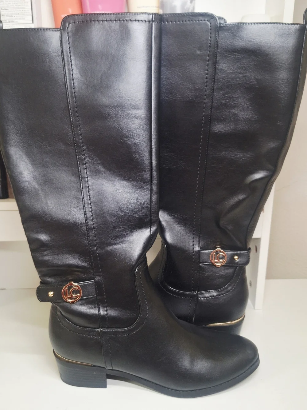 Liz Claiborne Black Over-the-Knee Boots with Gold Accents